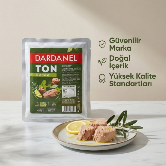 Dardanel 1 Kg Ton Balığı Zeytinyağlı 12'li Paket – Profesyonel Mutfak – Toplu Tüketim resmi