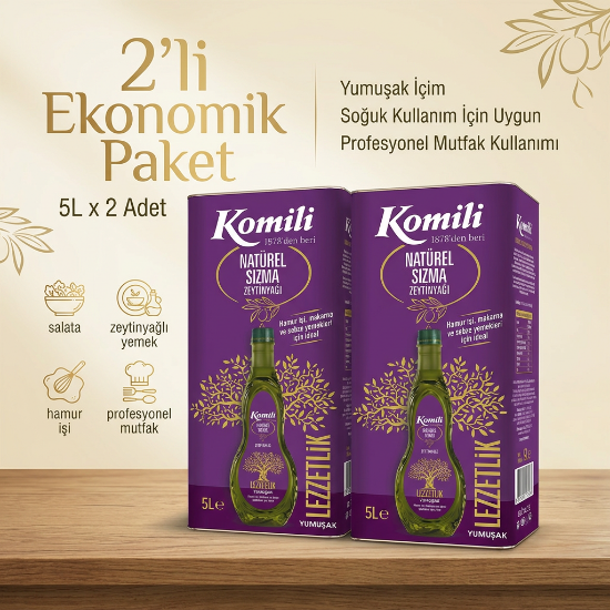Komili Lezzetlik Yumuşak Natürel Sızma Zeytinyağı 5 lt x 2 Adet resmi