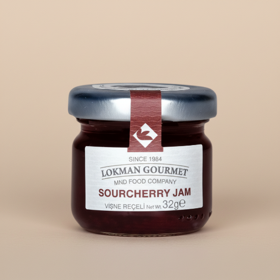 Lokman Gourmet Organik Vişne Reçeli Cam Kavanoz 32 gr x 50 Adet resmi