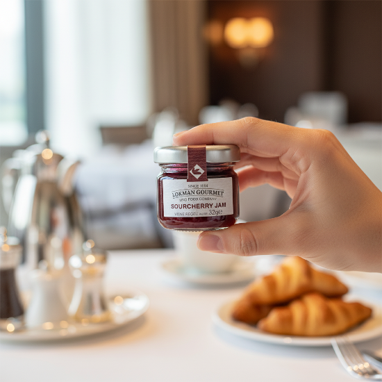 Lokman Gourmet Organik Vişne Reçeli Cam Kavanoz 32 gr x 50 Adet resmi