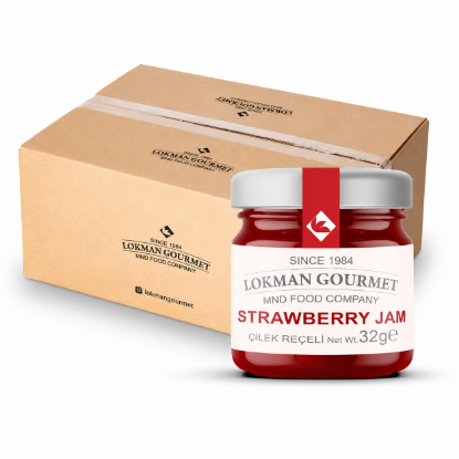 Lokman Gourmet Organik Çilek Reçeli Cam Kavanoz 32 gr x 50 Adet resmi