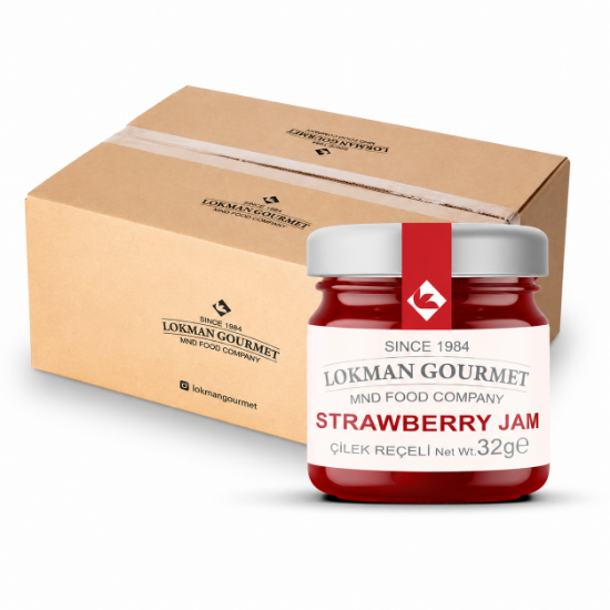 Lokman Gourmet Organik Çilek Reçeli Cam Kavanoz 32 gr x 50 Adet resmi