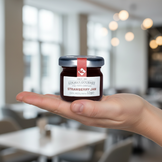 Lokman Gourmet Organik Çilek Reçeli Cam Kavanoz 32 gr x 50 Adet resmi